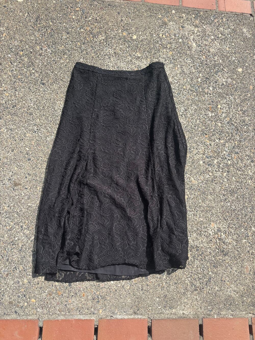 LOFT Black Floral Lace A-Line Midi Skirt